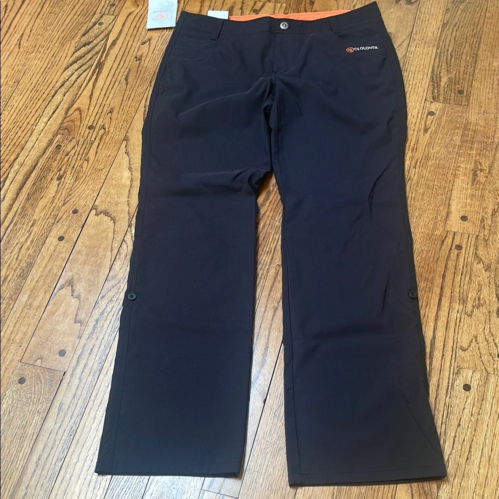 NWT Cloudveil sz L Black Roll-up Travel Pant UPF25+  moisture wicking adj hem